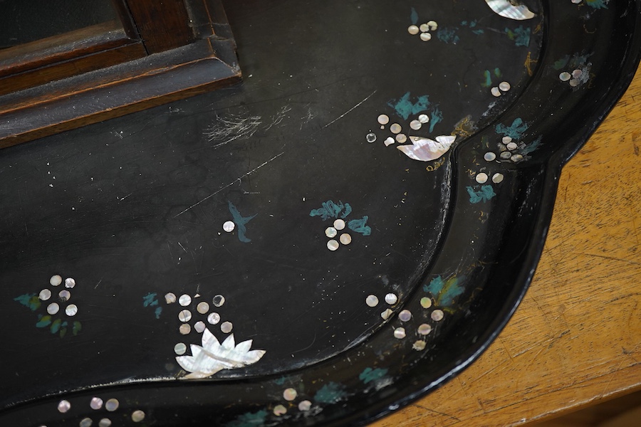 A Benjamin Walton papier mache tray and a small display case